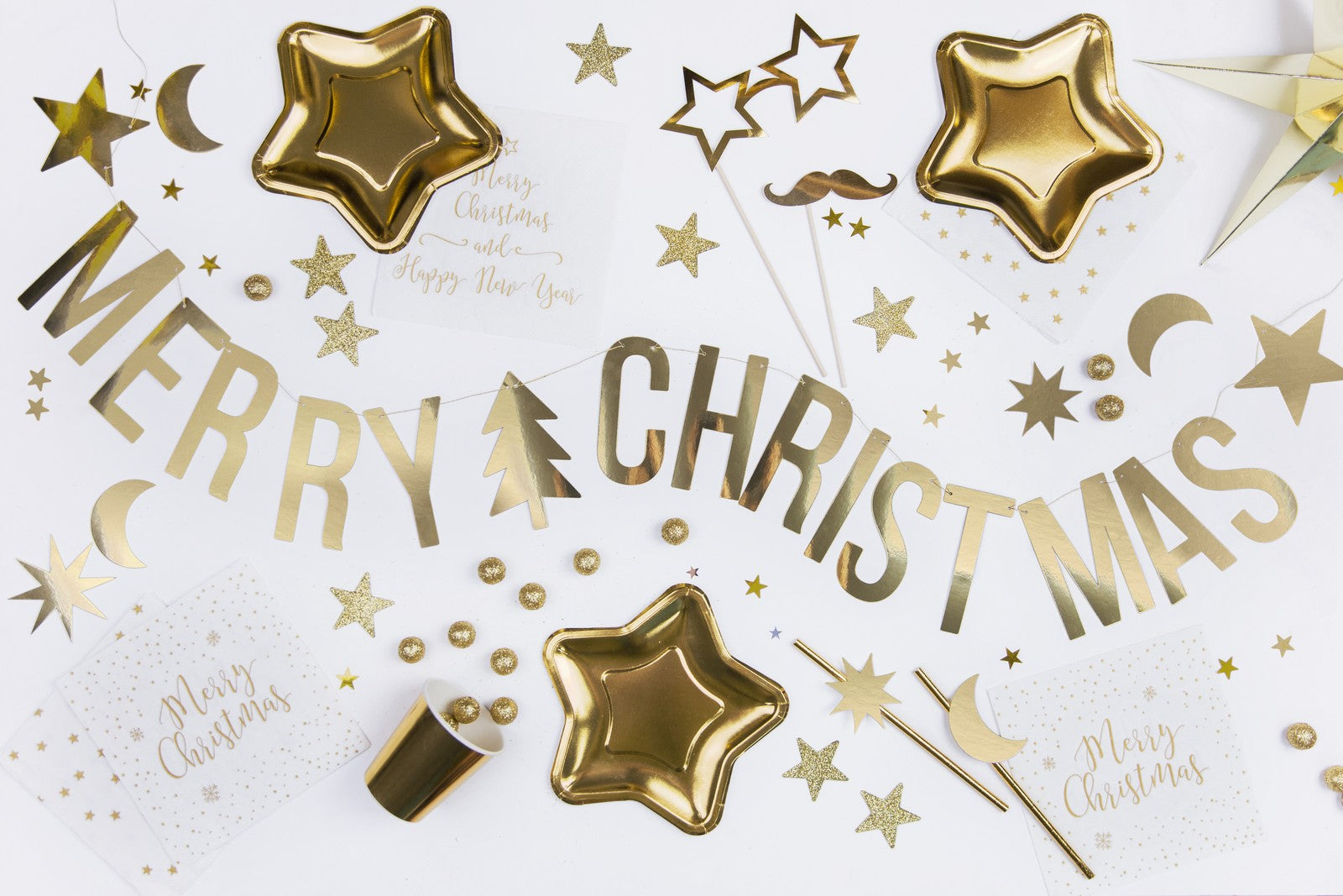 Banner Merry Christmas 150cm gold