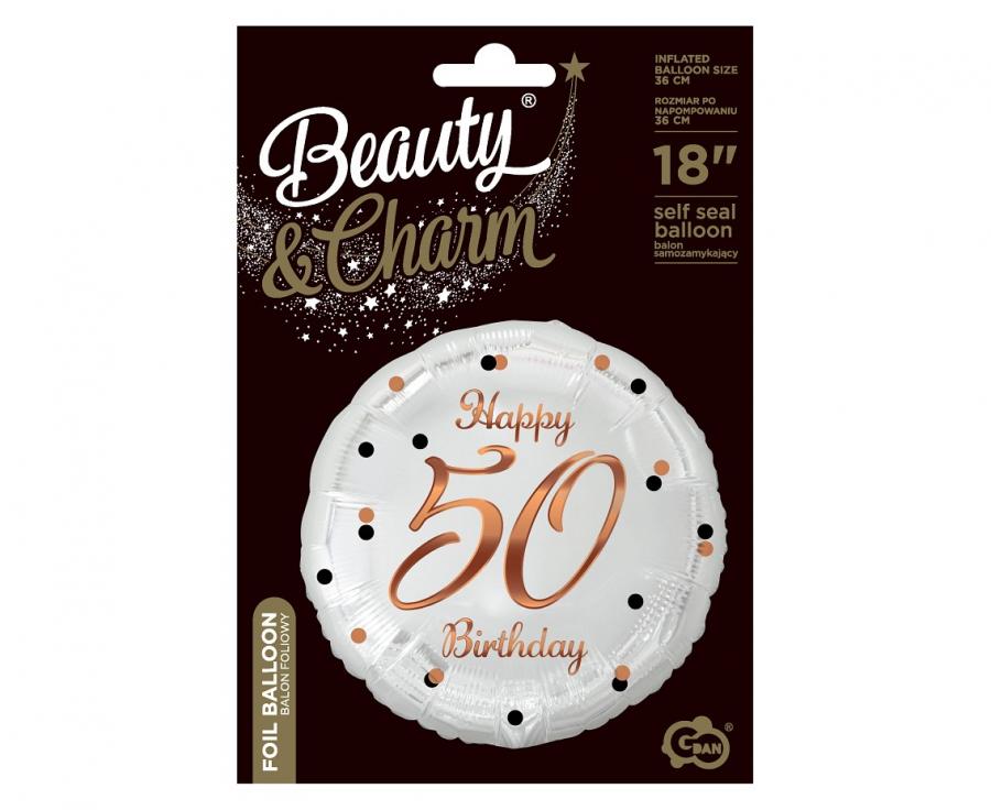 Folienballon 50th Birthday 45cm weiß/rosegold