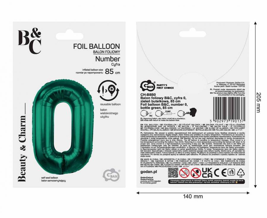 Folienballon Zahl Nr. 0 dunkelgrün 86cm