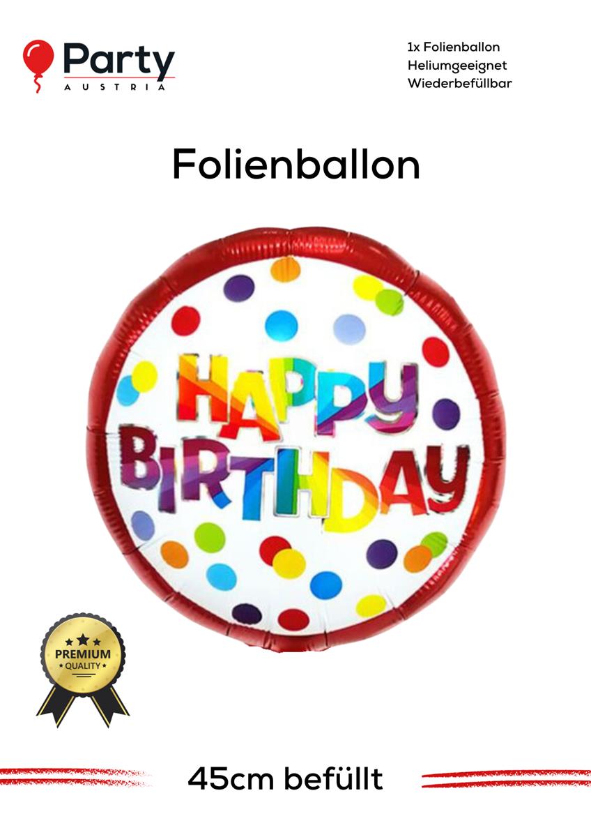 Folienballon Happy Birthday Dots rot 45cm