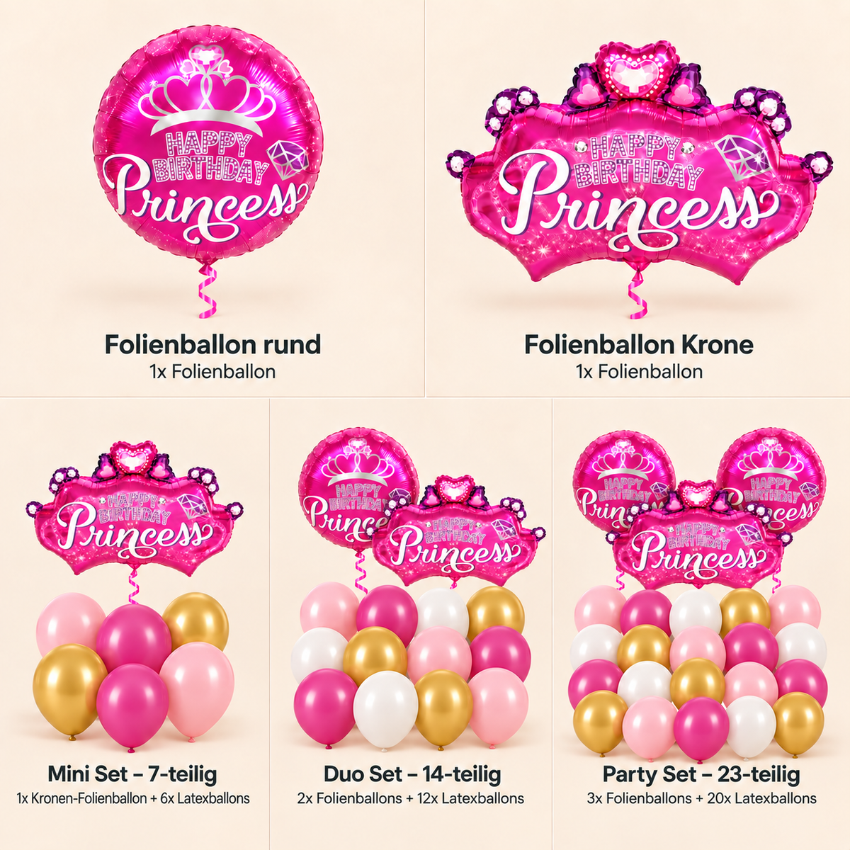 Princess Ballons & Ballonset rosa – Prinzessinnen Geburtstag