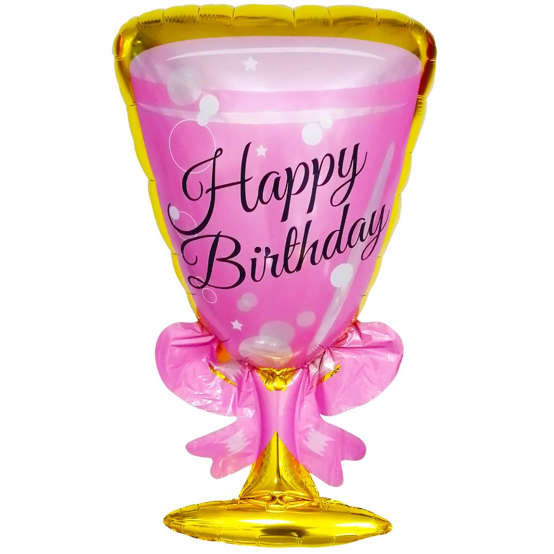 Folienballon Happy Birthday Weinglas pink 81cm