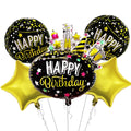 Folienballonset Happy Birthday schwarz/gold Sterne 1x70cm/4x45cm