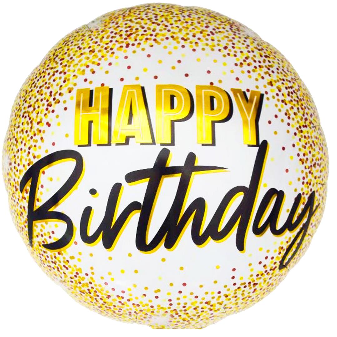 Folienballon Happy Birthday Konfetti gold