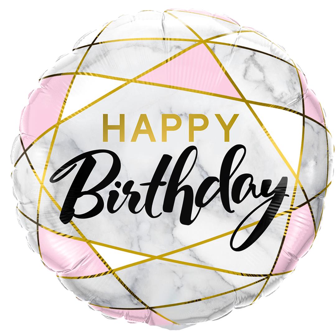 Folienballon Happy Birthday Geometry rosa 45cm