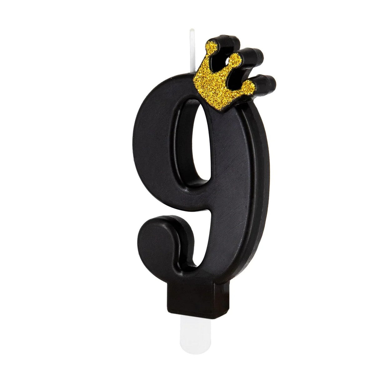 Kerze Zahl Nr. 9 mit Krone schwarz 8,8cm