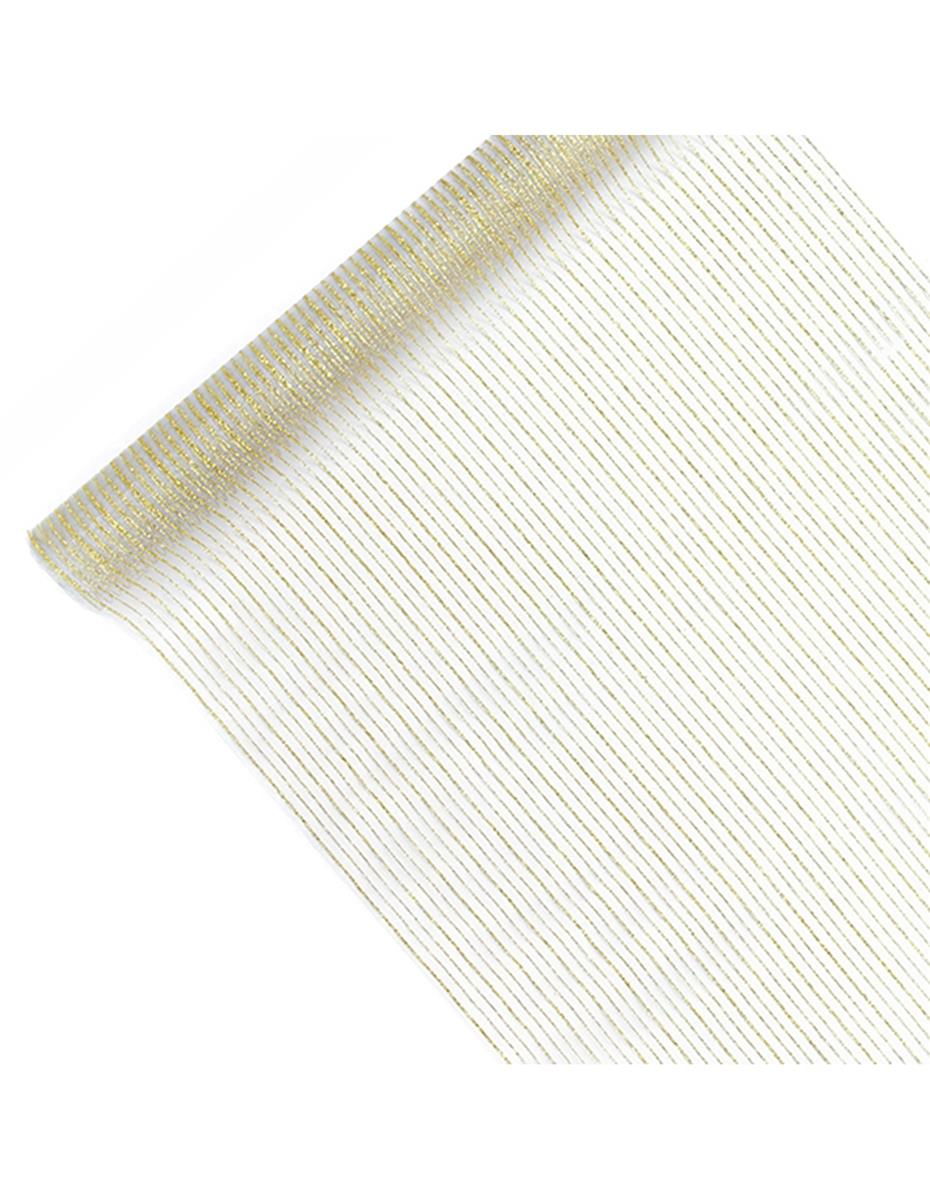 Organza 48cm x 9m weiß/gold Glitzer