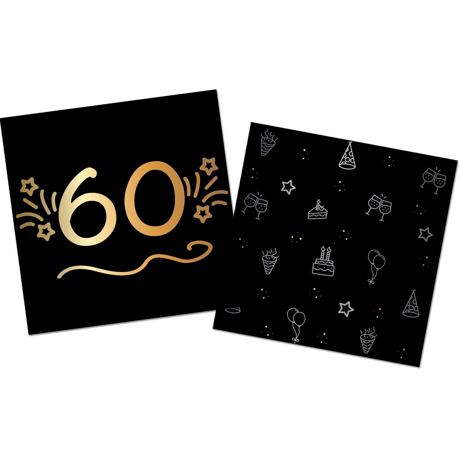 16x Serviette 60 schwarz/gold 33cm