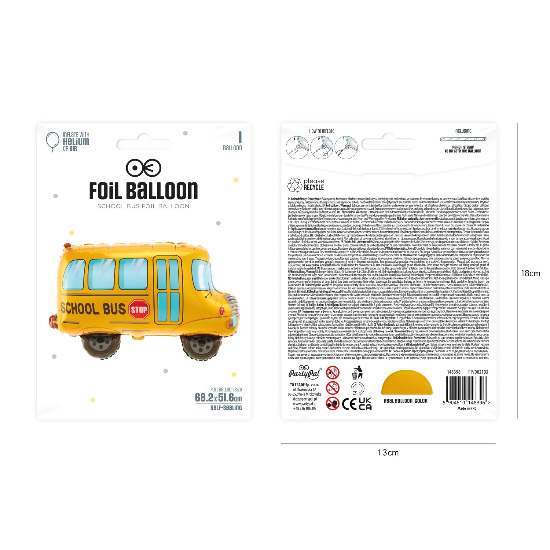 Folienballon Schulbus 55cm