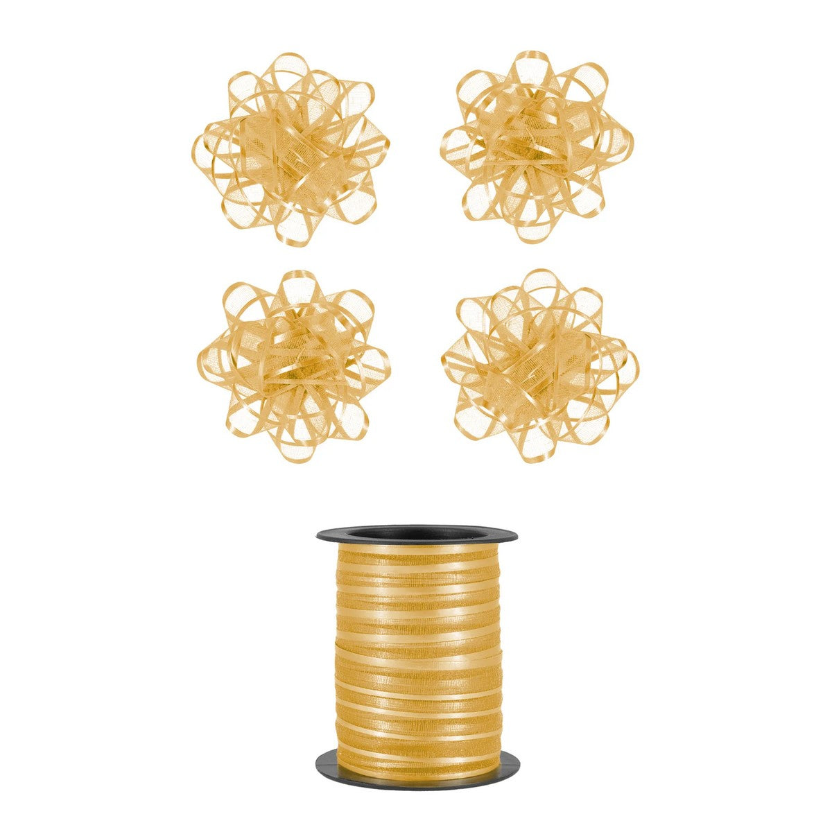 Geschenkband 10m & 4x Schleife gold
