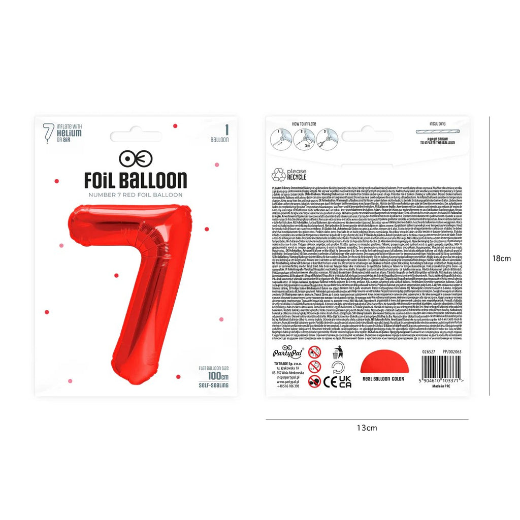 Folienballon Zahl Nr. 7 rot 86cm