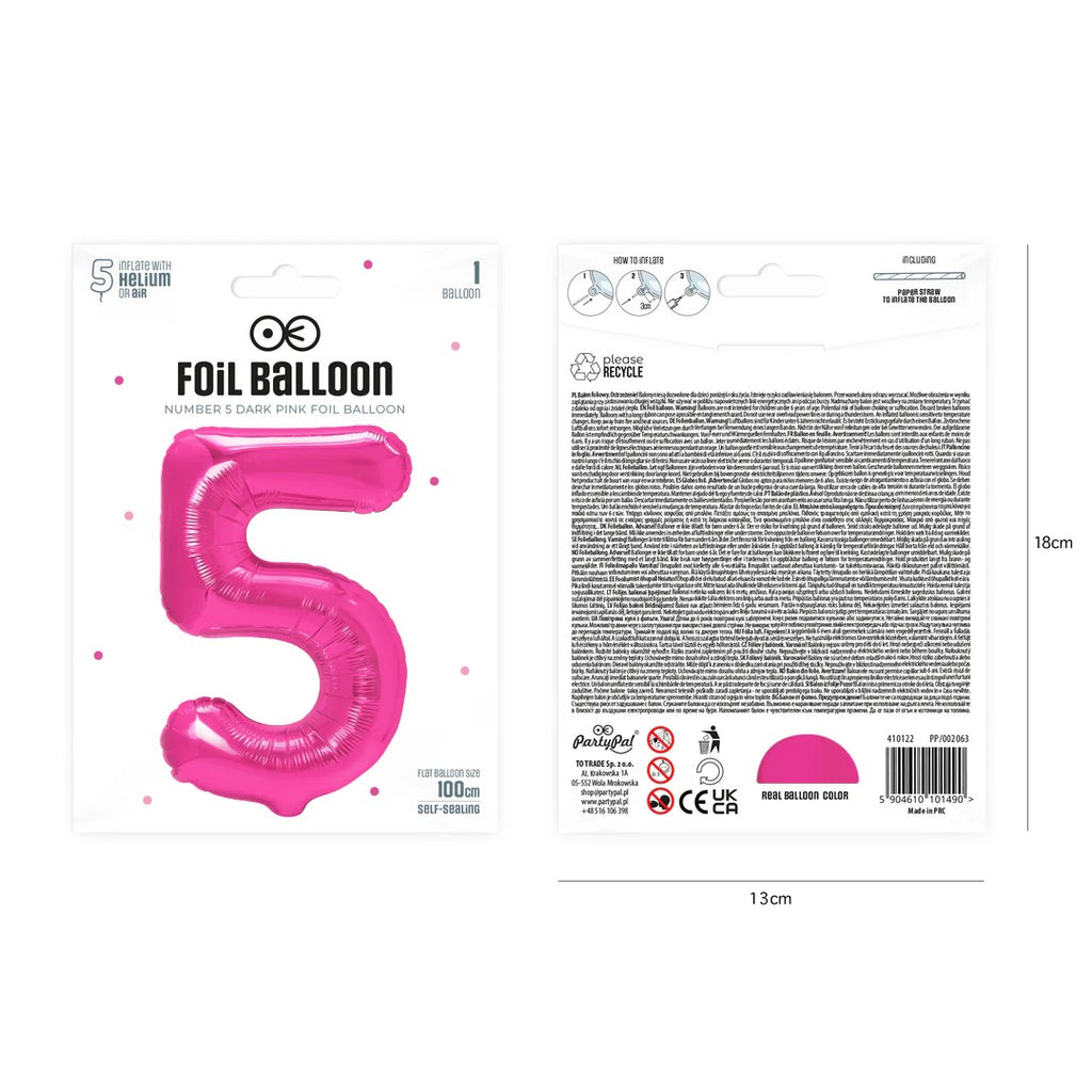 Folienballon Zahl Nr. 5 pink 86cm