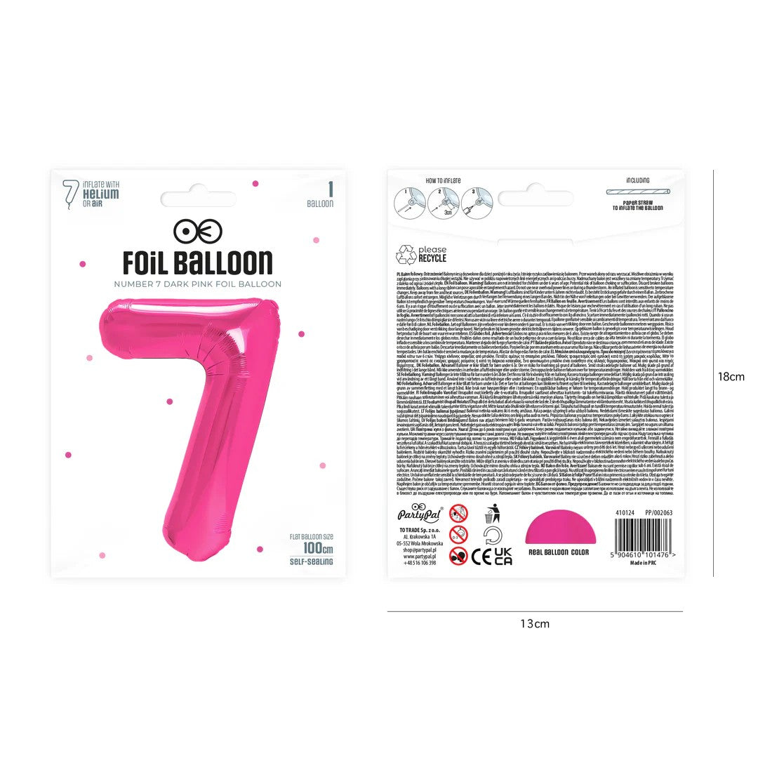 Folienballon Zahl Nr. 7 pink 86cm