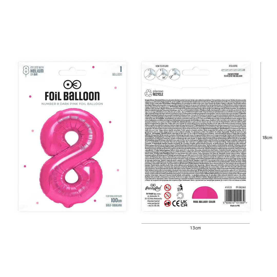 Folienballon Zahl Nr. 8 pink 86cm
