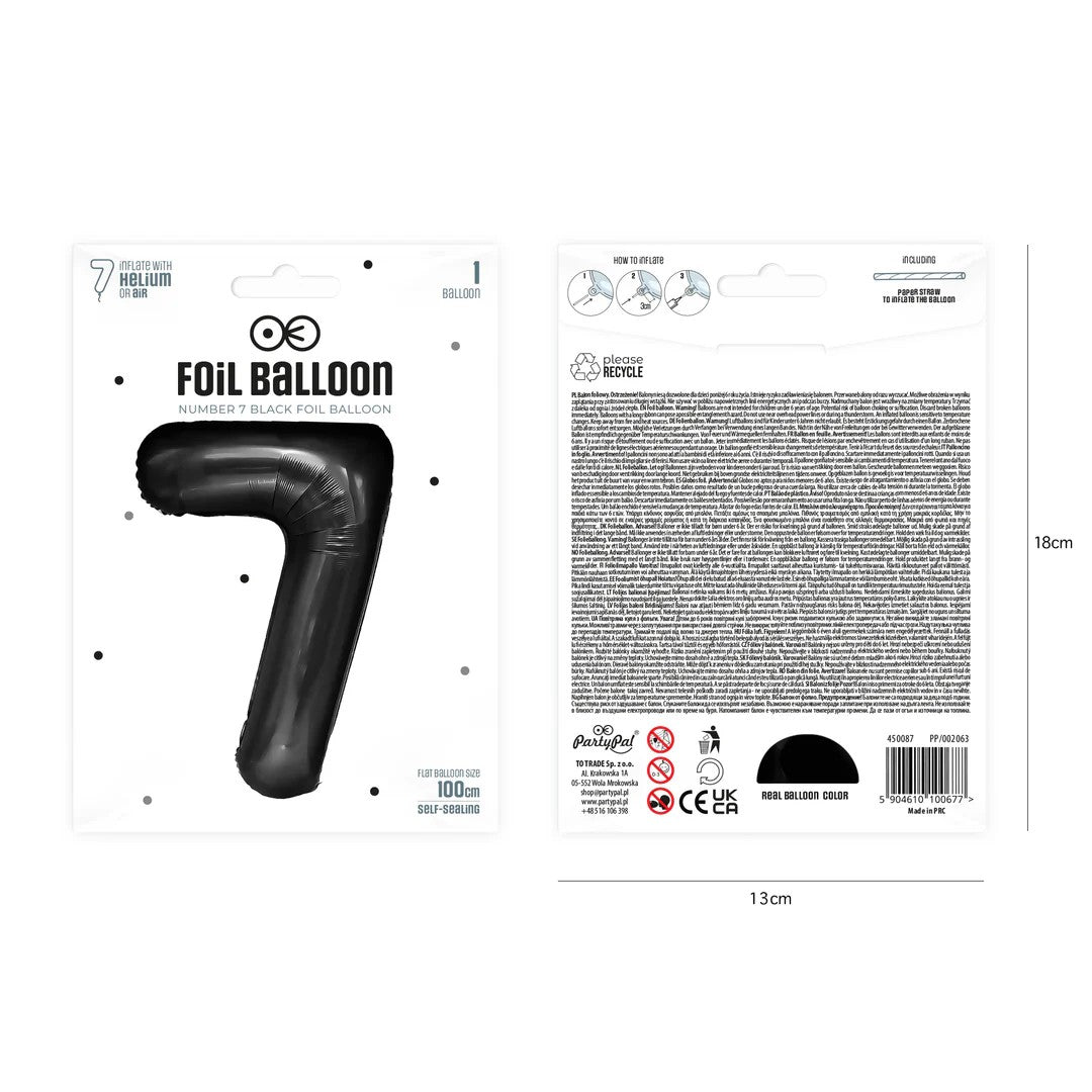 Folienballon Zahl Nr. 7 schwarz 86cm