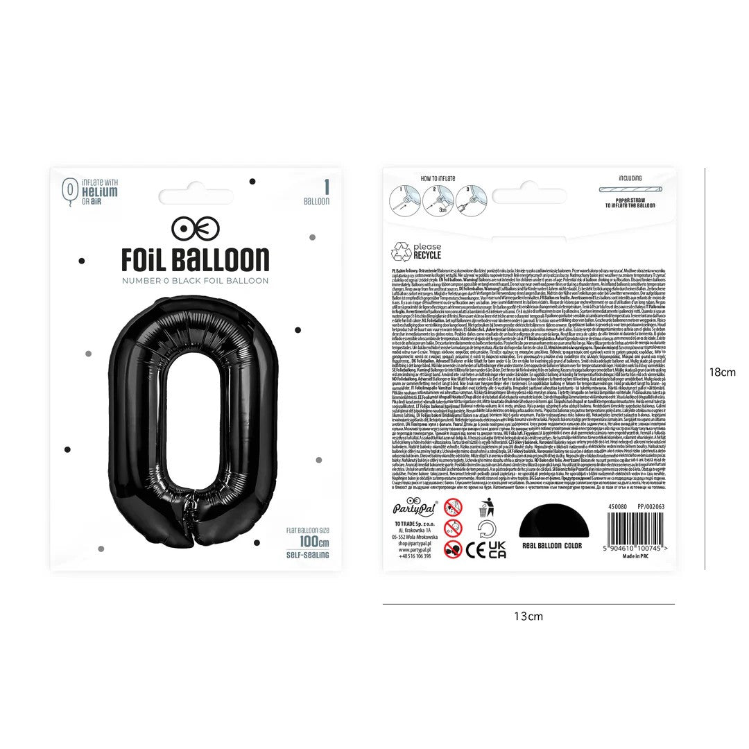 Folienballon Zahl Nr. 0 schwarz 86cm
