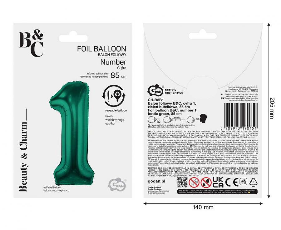 Folienballon Zahl Nr. 1 dunkelgrün 86cm