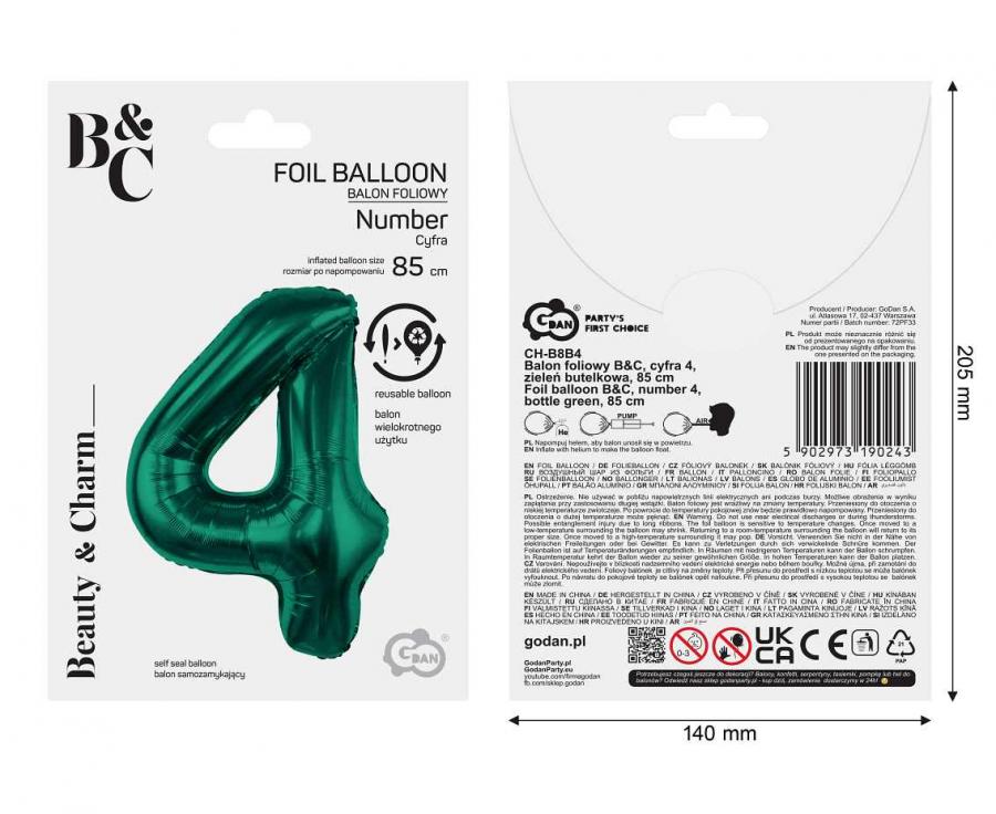 Folienballon Zahl Nr. 4 dunkelgrün 86cm