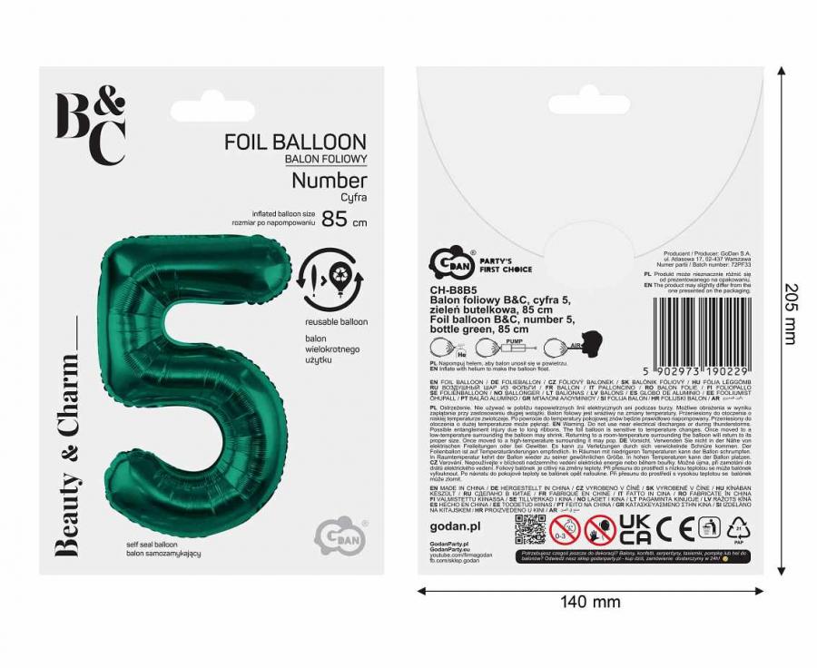 Folienballon Zahl Nr. 5 dunkelgrün 86cm