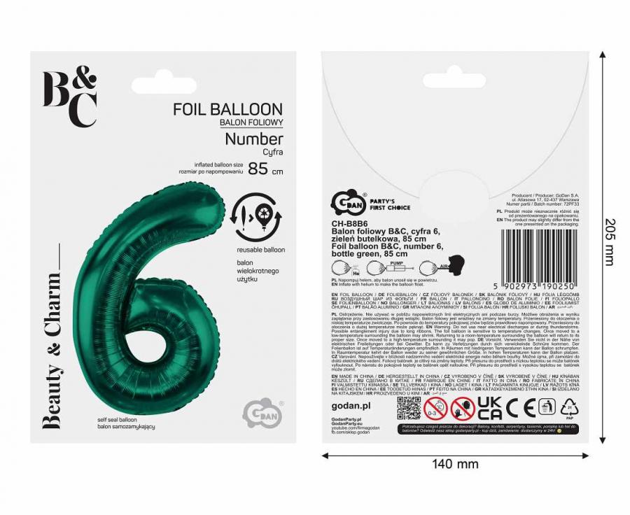 Folienballon Zahl Nr. 6 dunkelgrün 86cm