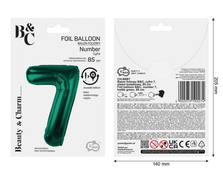 Folienballon Zahl Nr. 7 dunkelgrün 86cm