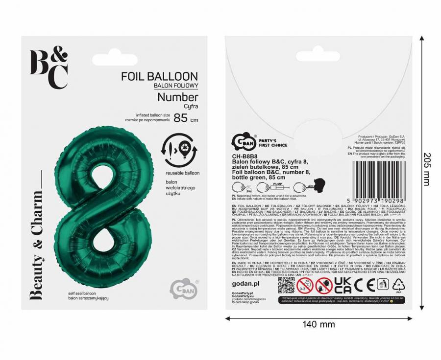 Folienballon Zahl Nr. 8 dunkelgrün 86cm