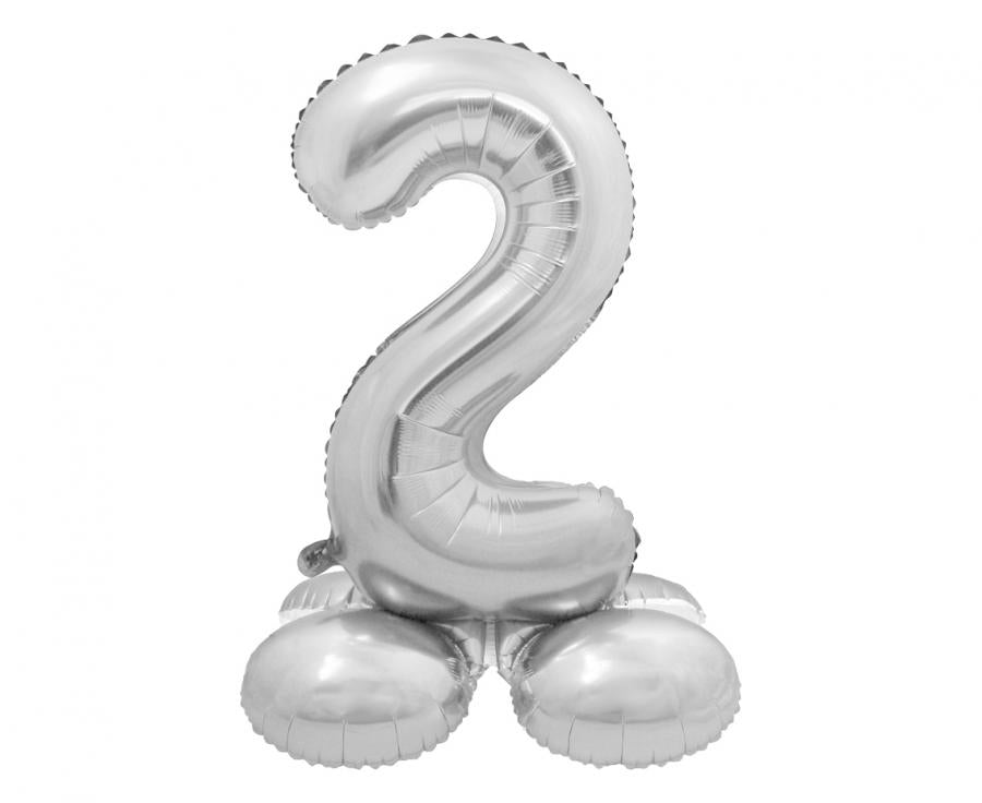 Folienballon Zahl Nr. 2 silber 72cm luftbefüllbar mit Standfuss