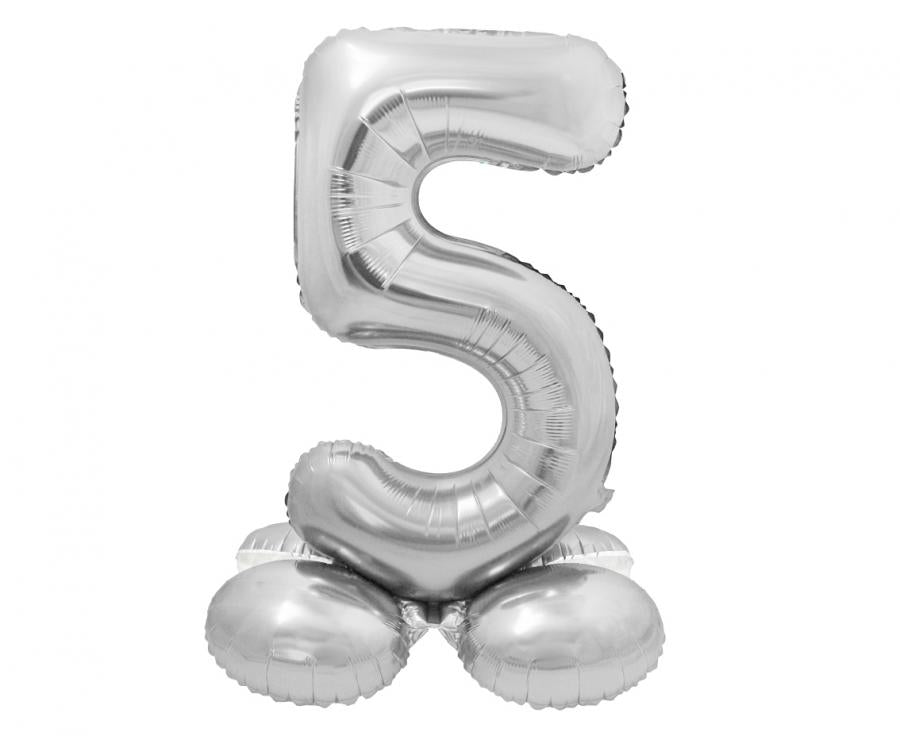 Folienballon Zahl Nr. 5 silber 72cm luftbefüllbar mit Standfuss