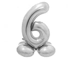 Folienballon Zahl Nr. 6 silber 72cm luftbefüllbar mit Standfuss