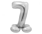 Folienballon Zahl Nr. 7 silber 72cm luftbefüllbar mit Standfuss