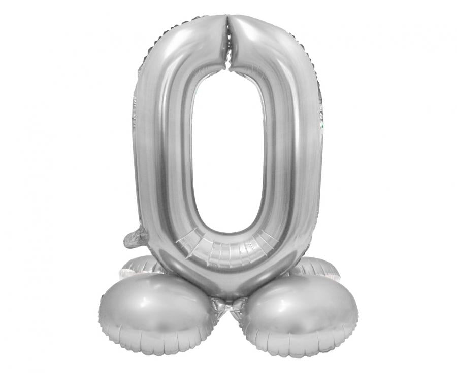 Folienballon Zahl Nr. 0 silber 72cm luftbefüllbar mit Standfuss