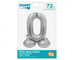 Folienballon Zahl Nr. 0 silber 72cm luftbefüllbar mit Standfuss