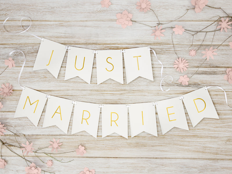 Wimpelkette Just Married weiß 20x77cm