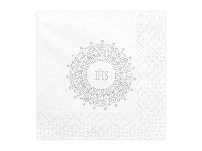 20x Serviette Erstkommunion weiß Ornament silver