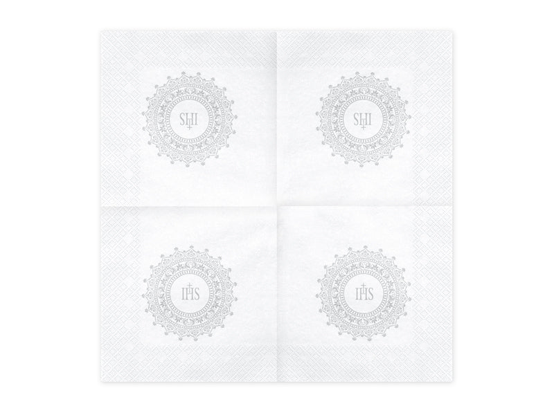 20x Serviette Erstkommunion weiß Ornament silver