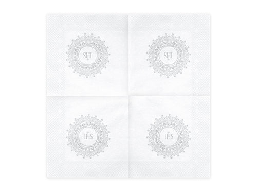 20x Serviette Erstkommunion weiß Ornament silver