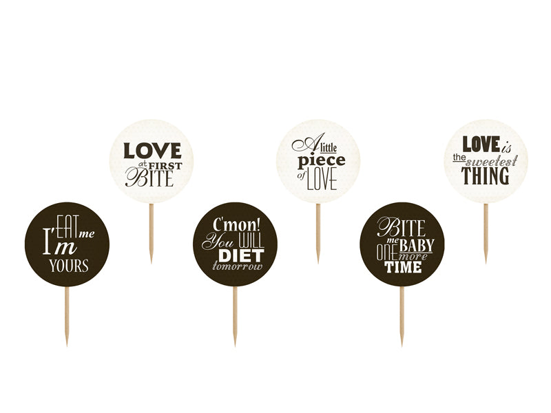 6x Cake Topper Sweet Love schwarz weiß 9cm