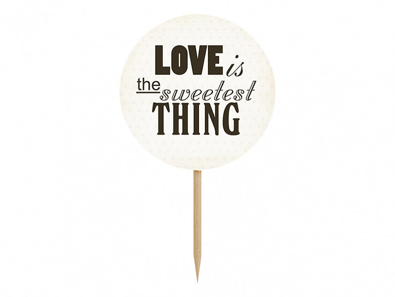 6x Cake Topper Sweet Love schwarz weiß 9cm