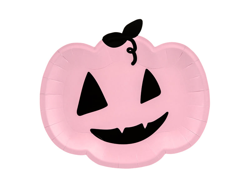 6x Papierteller Kürbis pink schwarz 25 x 22cm