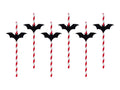 6x Strohhalm weiß rot Fledermaus schwarz 24cm
