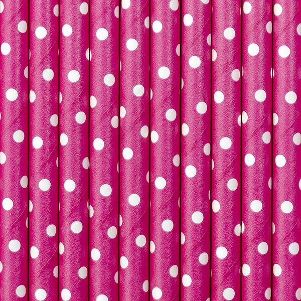 10x Papierstrohhalm pink Punkte weiß