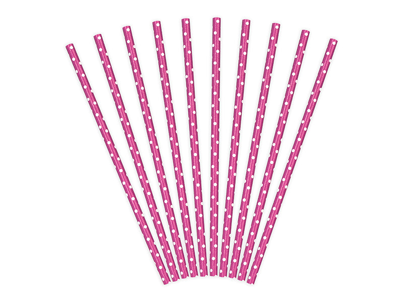 10x Papierstrohhalm pink Punkte weiß