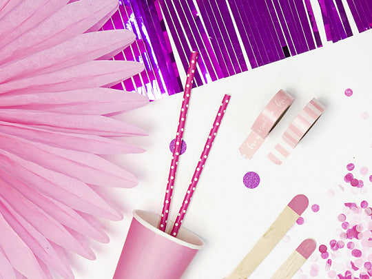 10x Papierstrohhalm pink Punkte weiß