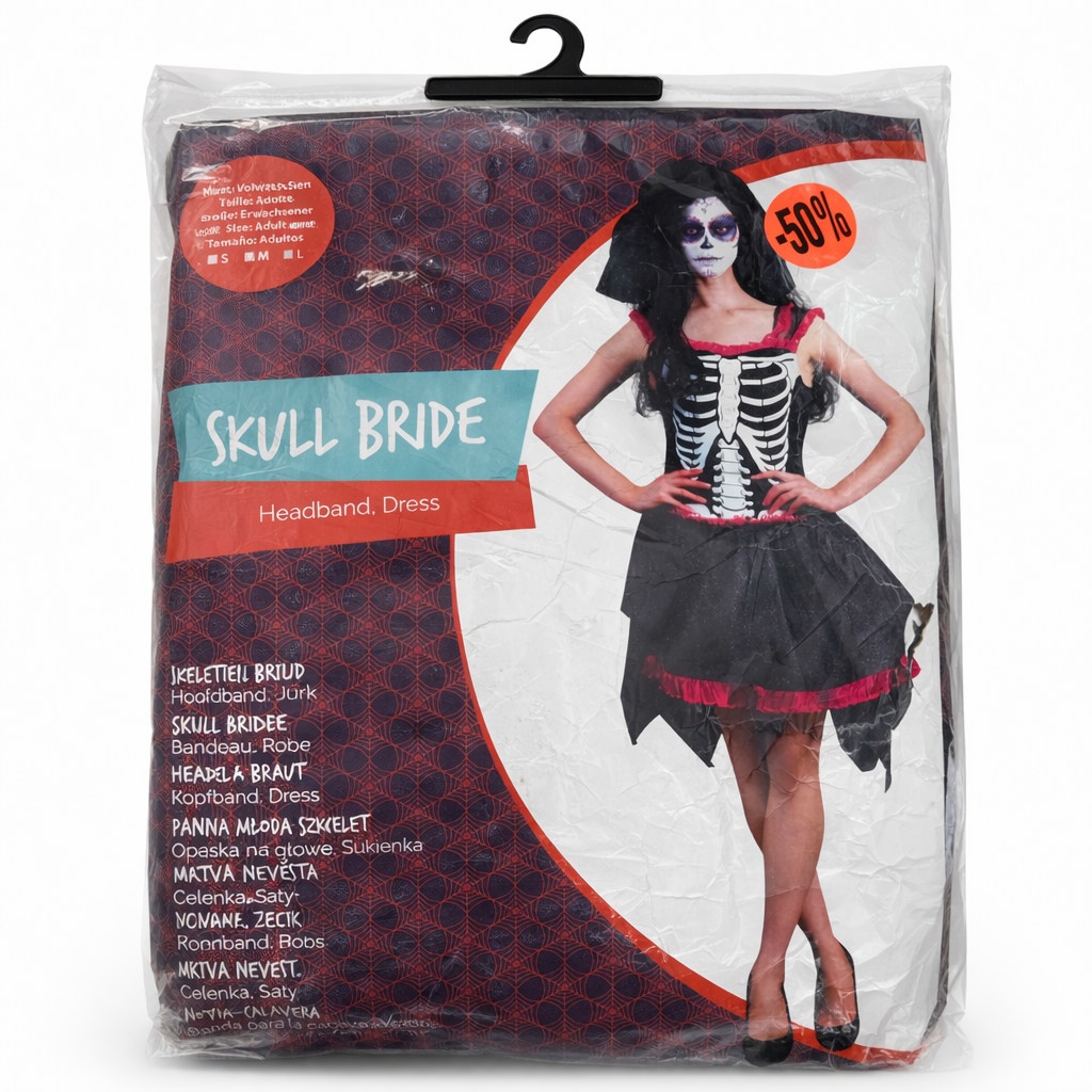 Kostüm Skelett Braut Kleid, Haarschleife (M)