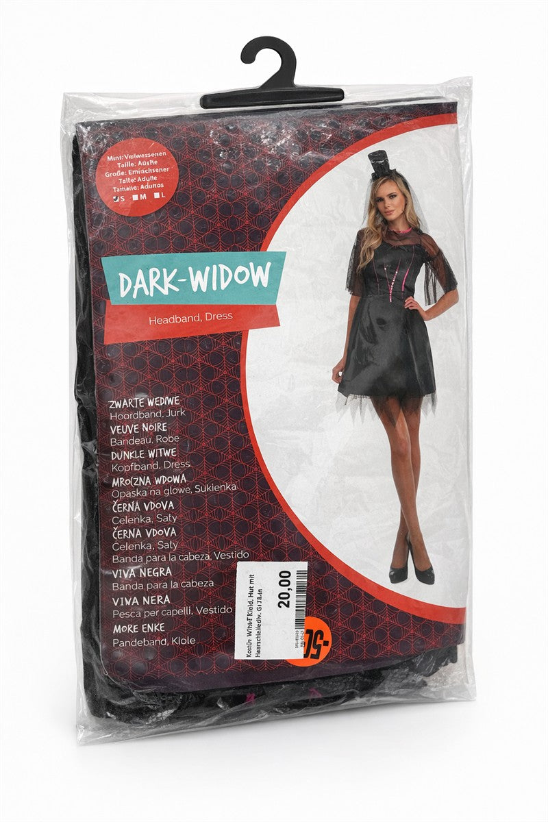 Kostüm schwarze Witwe Kleid & Hut mit Haarschleife (S)