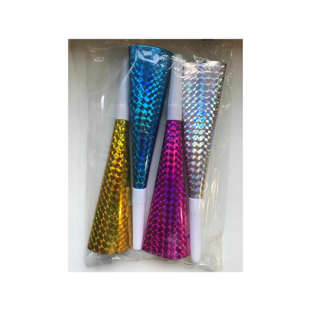 4x Partytröte bunt metallic