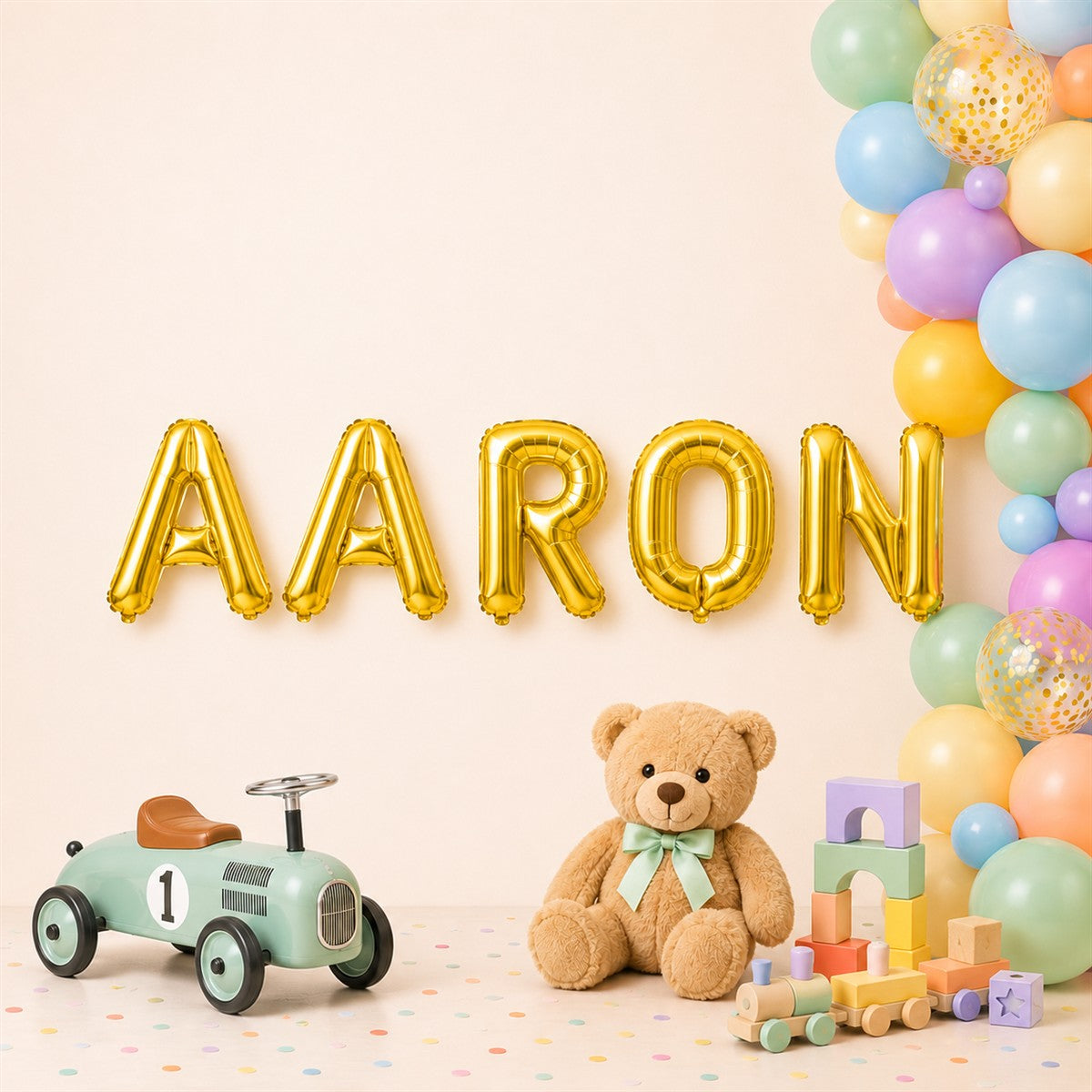 Folienballon Schriftzug männliche Namen (Aaron) 35cm Höhe