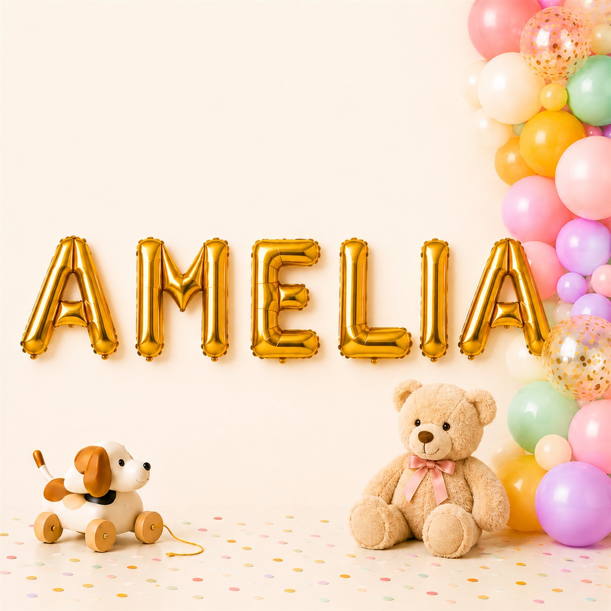 Folienballon Schriftzug weibliche Namen (Amelia) 35cm Höhe