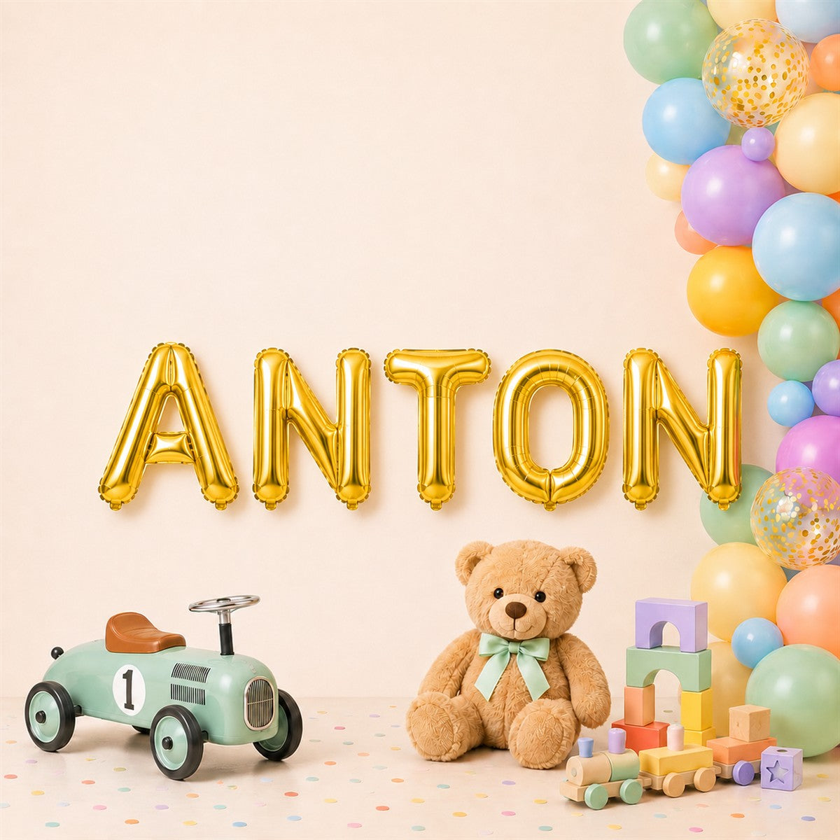 Folienballon Schriftzug männliche Namen (Anton) 35cm Höhe
