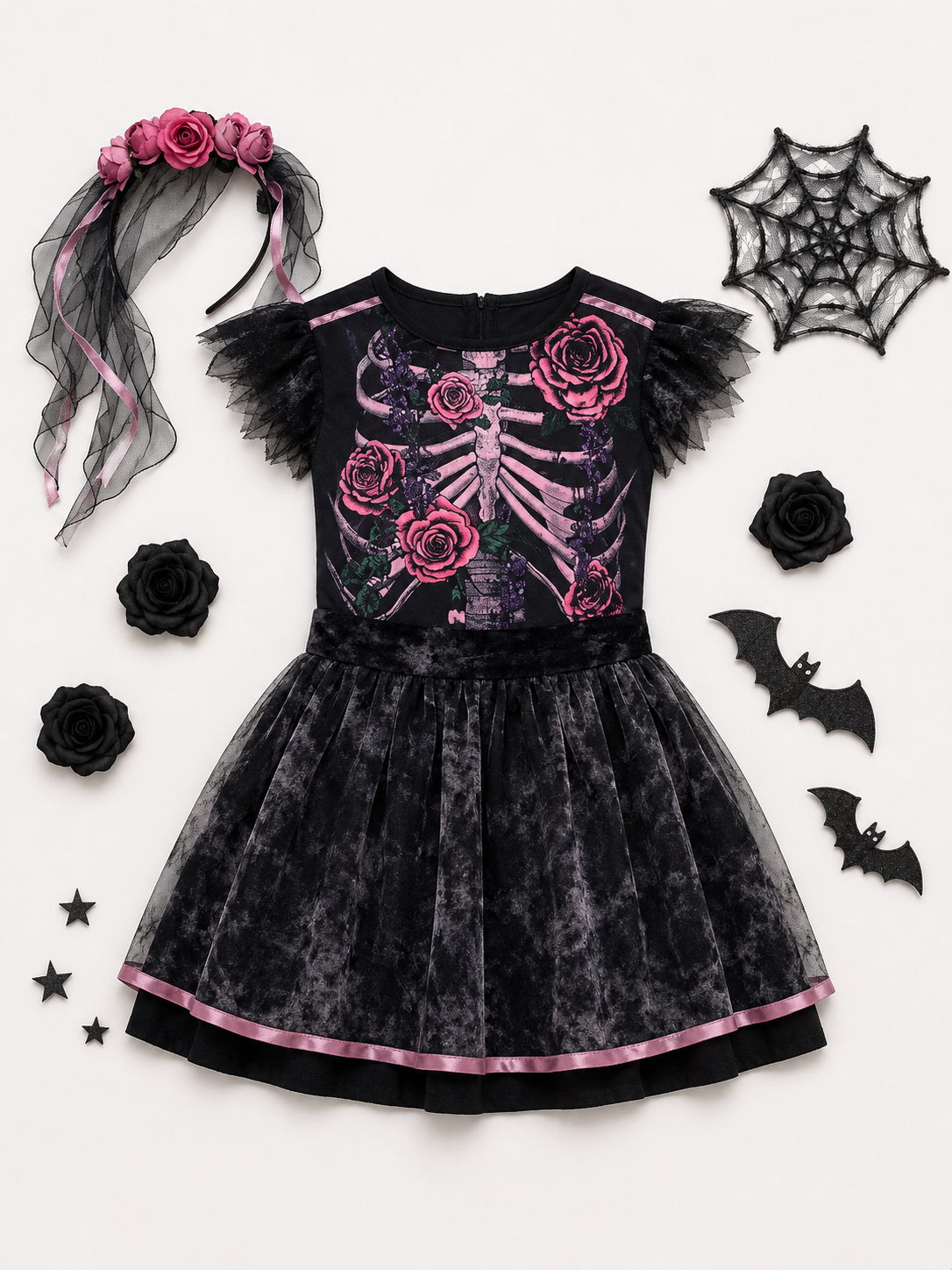 Kostüm Sugar Skull (1-2) 84cm Kleid & Haarreif